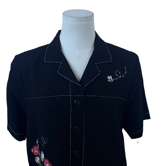 Alfred Dunner Women's Black Embroidered Floral Blouse Short Sleeve Size 8 - New - Picture 4 of 10